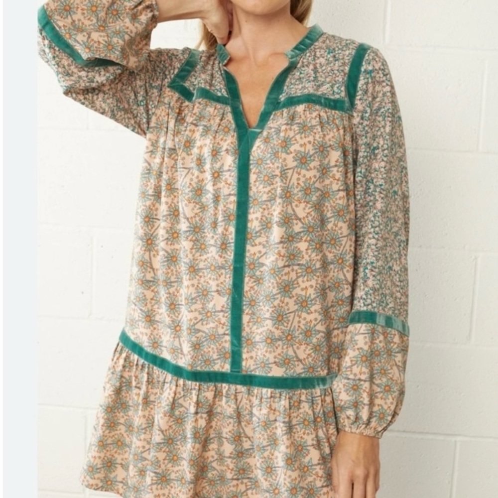 Entro Bohemian Mini Dress with Teal Accents